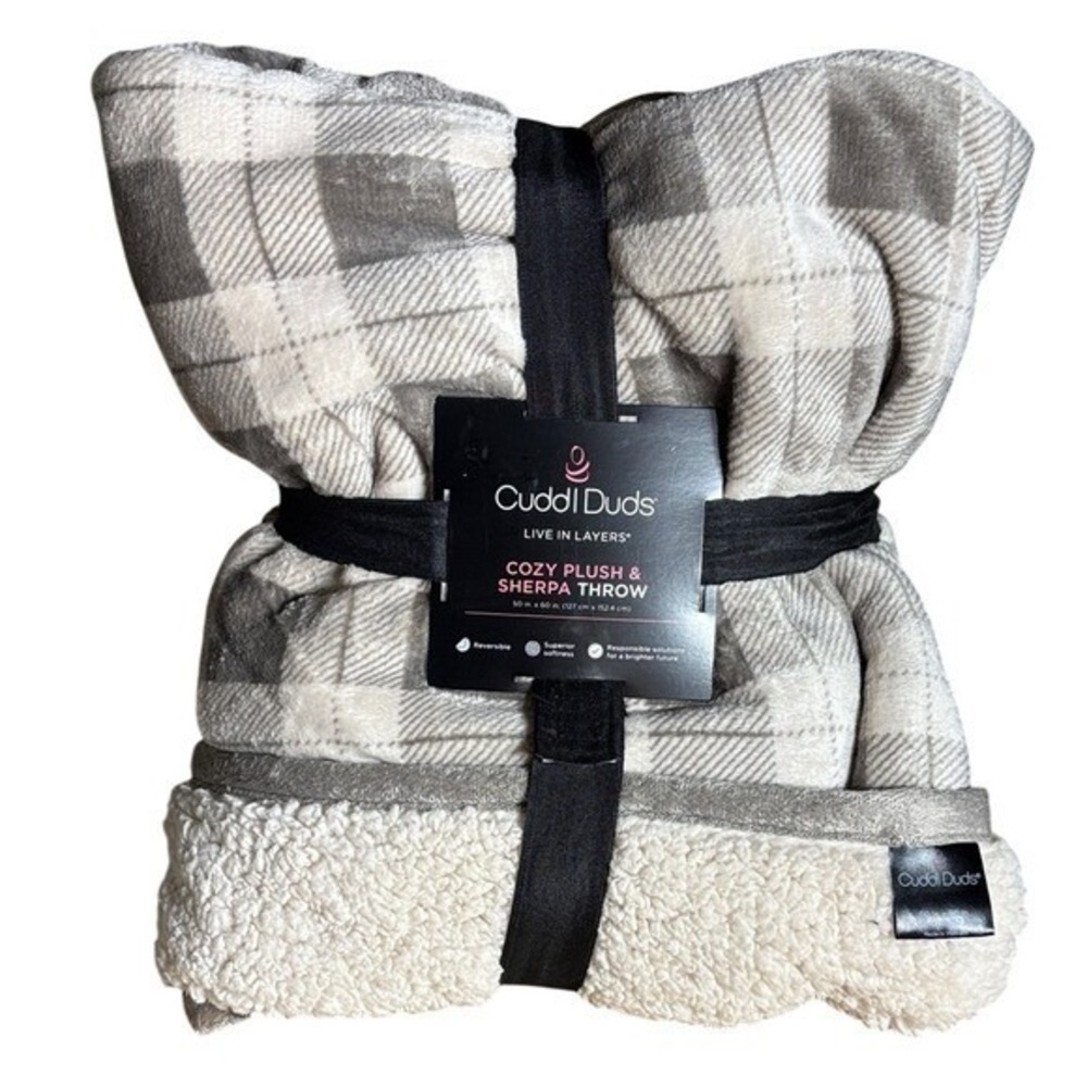 Cuddl Duds Cozy Plush Sherpa Throw Blanket Buffalo Gray Plaid 50" x 60" Gift NEW